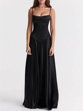 House of CB Anabella Black Satin Dress